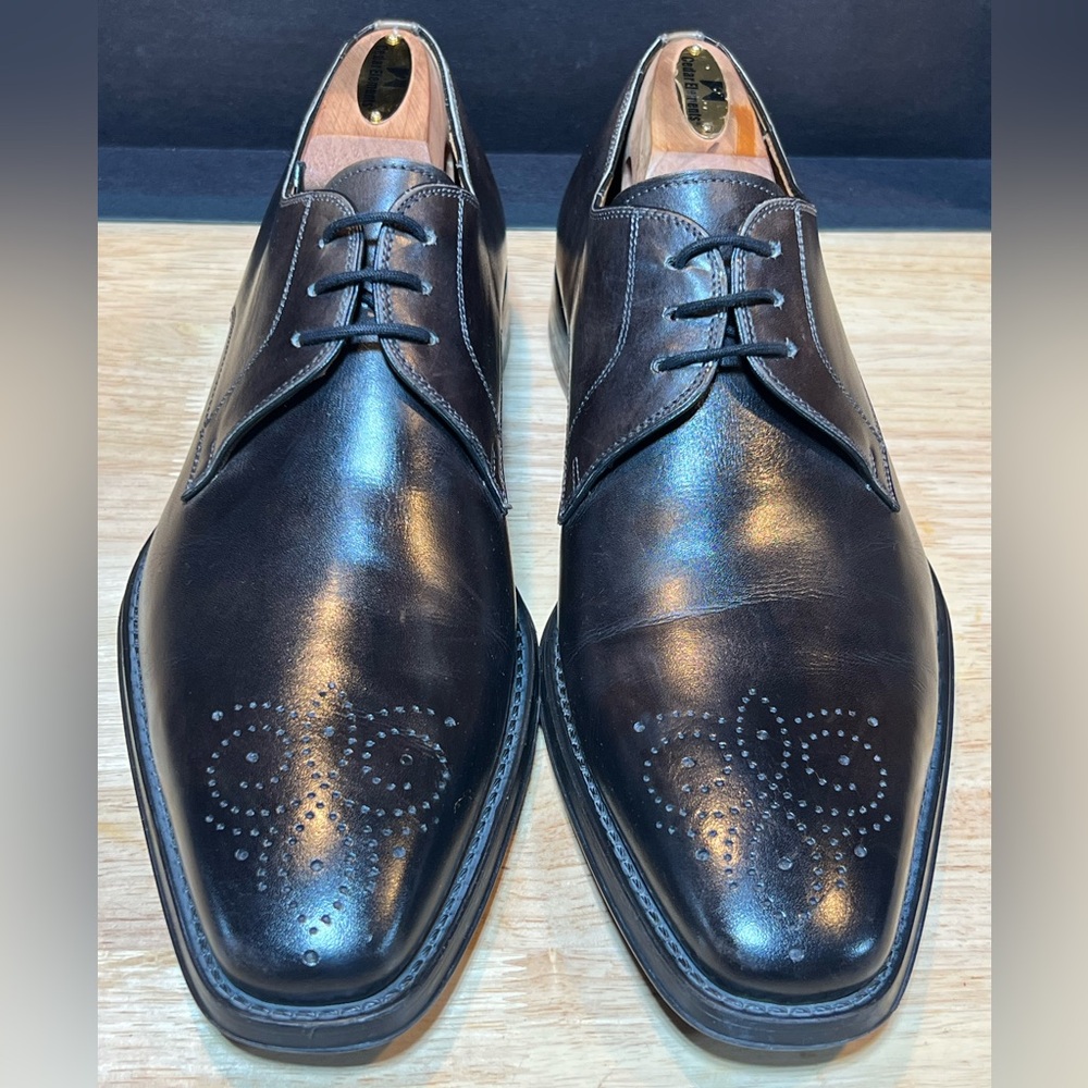 Magnanni Men's Black Leather Medallion Shoes Size 7.5M Made In Spain 🇪🇸